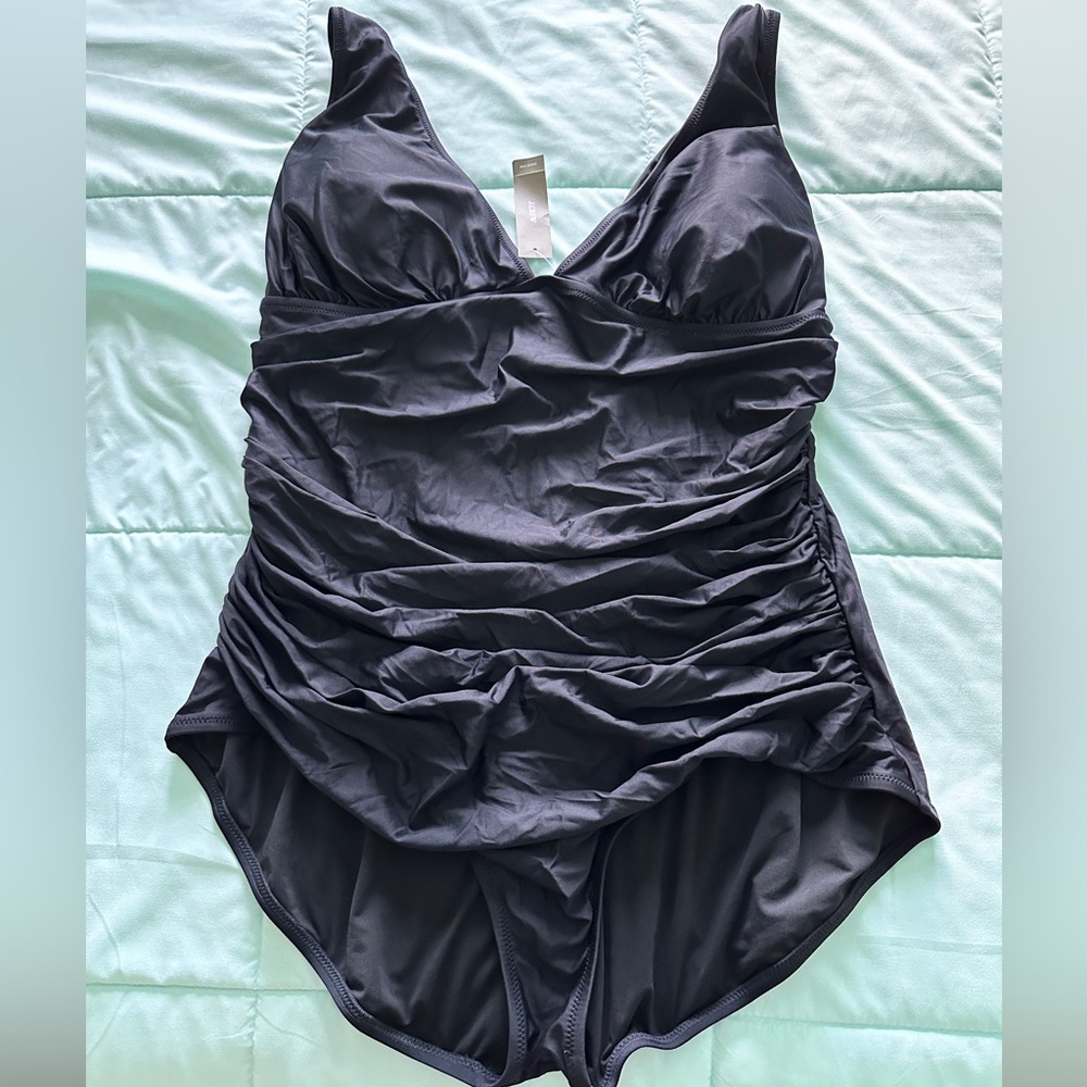 J. Crew Women’s Ruched Plunge One Piece Black Swimsuit - New, with Tags, Size 22